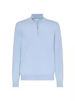 Кашемировый свитер с воротником на молнии Brunello Cucinelli, цвет sky blue