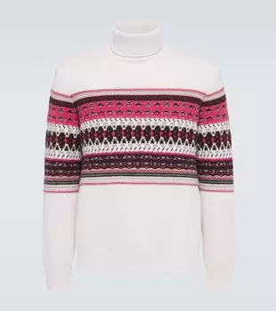 Кашемировый свитер с воротником-стойкой и интарсией Zegna, White Fuchsia Purple Brown