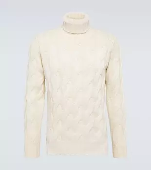 Кашемировый свитер с высоким воротником косой вязки Thom Sweeney, белый