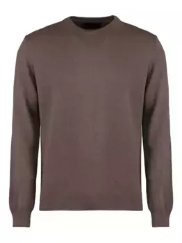 Кашемировый свитер в рубчик с круглым вырезом Moorer, коричневый