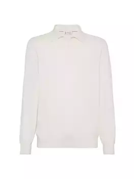 Кашемировый свитер в стиле поло Brunello Cucinelli, белый