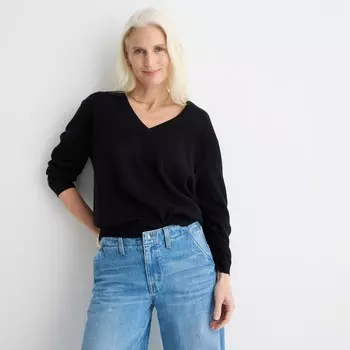 Кашемировый свободный свитер с V-образным вырезом J.Crew, черный