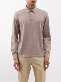 Кашемировый топ-поло с длинными рукавами Brioni, бежевый