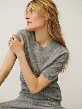 Кашемировый топ с короткими рукавами Everlotta Part Two, серый меланж