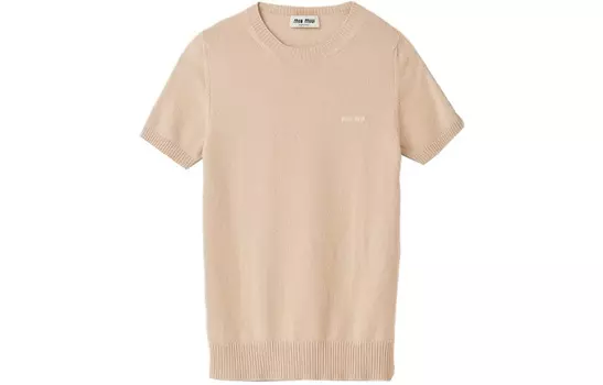 Кашемировый топ с логотипом и интарсией MIU MIU, Light Umber