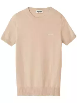 Кашемировый топ с логотипом MIU MIU, нейтральный