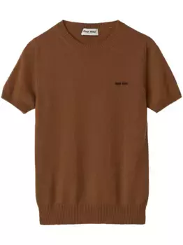 Кашемировый топ с логотипом вязки интарсия MIU MIU, коричневый