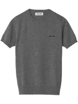 Кашемировый топ с логотипом вязки интарсия MIU MIU, серый