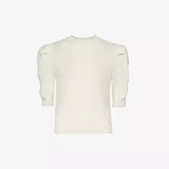 Кашемировый топ с объемными рукавами и ребристой отделкой Frame, бежевый