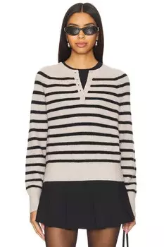 Кашемировый топ с отделкой в рубчик на пуговицах White + Warren, черный