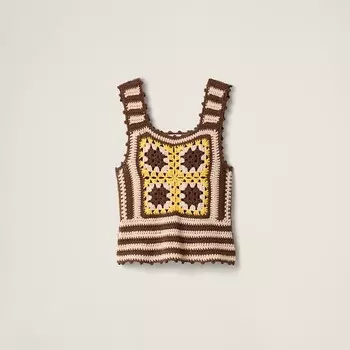 Кашемировый топ связанный крючком Miu Miu, коричневый