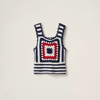 Кашемировый топ связанный крючком Miu Miu, синий