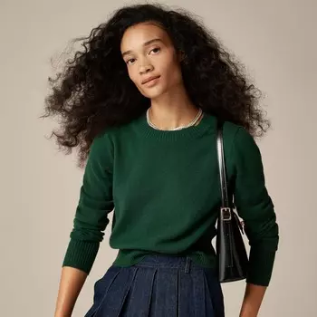 Кашемировый укороченный свитер с круглым вырезом J.Crew, зеленый