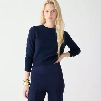 Кашемировый укороченный свитер с круглым вырезом J.Crew, синий