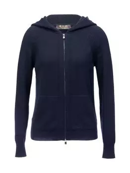 Кашемировый вязаный свитер на молнии с капюшоном Loro Piana, синий