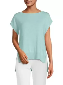 Кашемировый вязаный топ с высоким низким вырезом 360 Cashmere, цвет Opal Blue