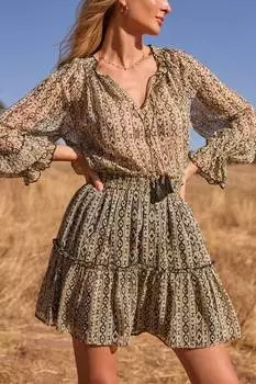 Каскадная мини-юбка из шифона с узором Friends Like These, желтый