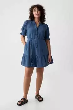 Каскадное мини-платье из мятой ткани с эффектом денима Gap, синий