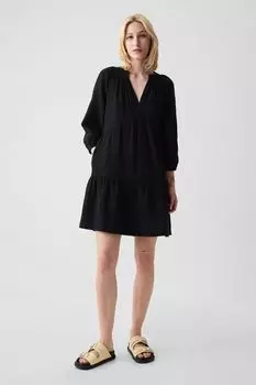Каскадное мини-платье с длинными рукавами из жатого хлопка Gap, черный