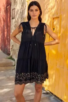 Каскадное мини-платье с вышитым низом Next, черный