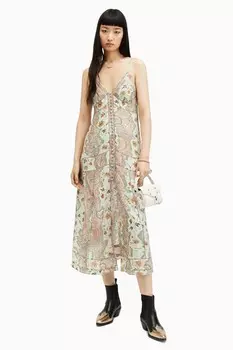 Каскадное платье Allsaints Dahlia All Saints, зеленый