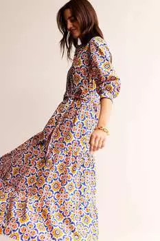 Каскадное платье макси из хлопка Alba Boden, желтый