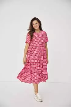 Каскадное платье макси с рисунком и короткими рукавами Only Curve, розовый