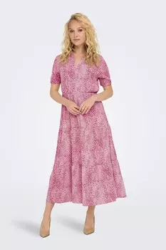Каскадное платье макси с узором короткими рукавами и V-образным вырезом Jdy, фиолетовый