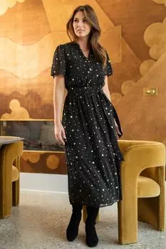 Каскадное платье миди из флоренции с расклешенными рукавами Pour Moi, черный