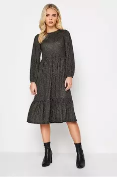 Каскадное платье миди с длинными рукавами Pixiegirl Petite, черный