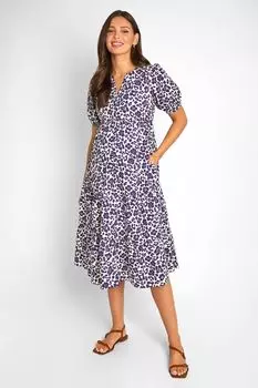 Каскадное платье-рубашка миди для беременных JoJo Maman Bb с животным принтом Jojo Maman Bb, синий