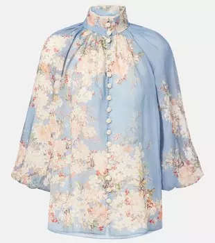 Каскадская цветочная блуза из рами Zimmermann, Teal Blue Botanical Floral