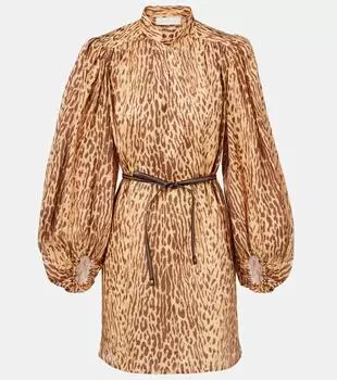 Каскадская туника из льна с леопардовым принтом Zimmermann, Tan Leopard