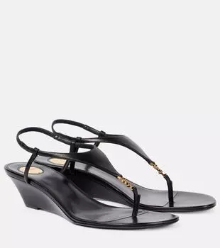 Кассандра 40 кожаные клинья Saint Laurent, Noir (Light Bronze)