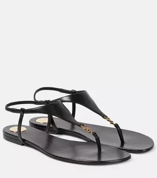 Кассандра кожаные сандалии-танга Saint Laurent, черный