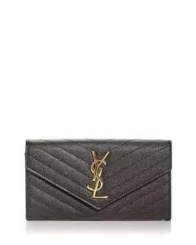 Кассандра Мателасс&;eacute; Большой кошелек с клапаном Saint Laurent, цвет Black
