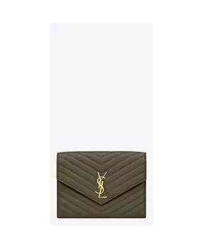 Кассандра Мателасс&;eacute; Кошелек с клапаном из кожи ягненка Saint Laurent, цвет Green