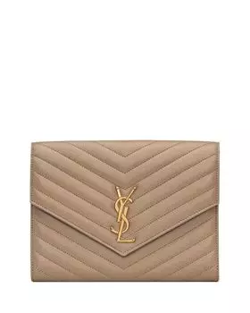 Кассандра Мателасс&;eacute; Кошелек с клапаном из кожи ягненка Saint Laurent, цвет Tan/Beige