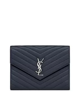 Кассандра Мателасс&;eacute; Кошелек с клапаном из кожи ягненка Saint Laurent, цвет Blue