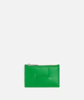 Кассетный футляр для карт на молнии Bottega Veneta, зеленый