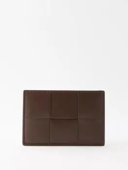 Кассетный картхолдер из кожи intrecciato Bottega Veneta, коричневый