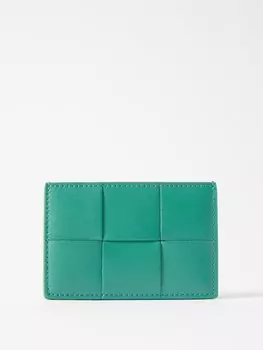 Кассетный картхолдер из кожи intrecciato Bottega Veneta, зеленый
