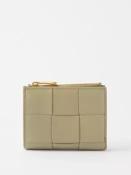 Кассетный кожаный кошелек intrecciato Bottega Veneta, зеленый