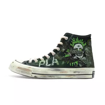Кастомизированные кеды Converse 1970s Canvas Shoes Unisex High-top, черный/зеленый