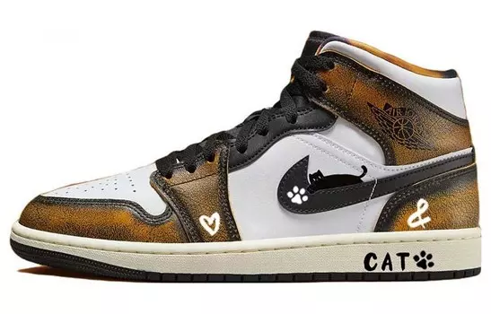 Кастомизированные кроссовки Air Jordan 1 Vintage Basketball Shoes Men, коричневый/белый/желтый