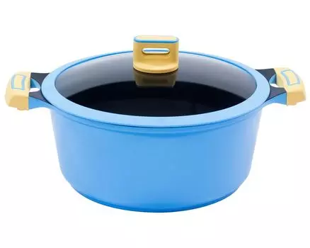 Кастрюля 24 см, высота около 11,5 см KING GOURMET BLUE, изготовлена из литого алюминия с антипригарным покрытием, армированным керамикой: XYLAN PLUS SILVER DIAMOND / со стеклянной крышкой / цвет: синий