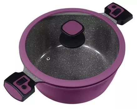 Кастрюля 24см, высота около 11,4см KING AUBERGINE Click-Grip, литой алюминий с керамическим покрытием Внутри: FUSION TI / со стеклянной крышкой / съемные ручки / цвет: баклажан, фиолетовый