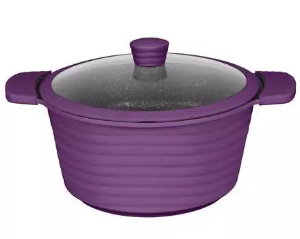 Кастрюля 24см, высота около 11,5см KING NEW-WAVE, литой алюминий с керамическим покрытием Внутри: FUSION TI / со стеклянной крышкой / цвет: баклажан