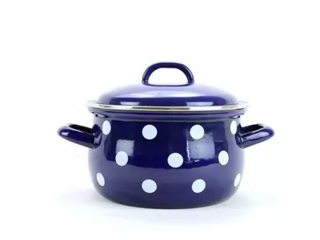 Кастрюля эмалированная Belis синяя, белая точка 18 см, 2,2 л