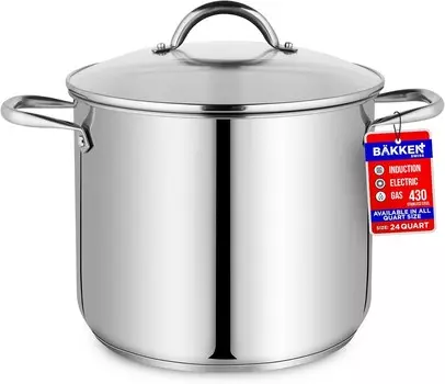 Кастрюля Bakken-Swiss Deluxe на 24 литра из нержавеющей стали с прозрачной крышкой из закаленного стекла - Вкусные кипящие супы Bakken- Swiss, Stainless Steel